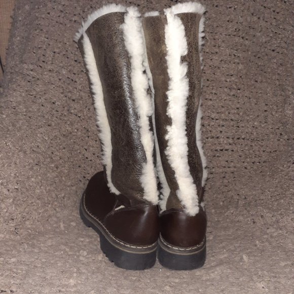SAUTE MOUTON-Brown Leather/Distressed-Cream Sheepskin & Lining-Sz 38-Excellent - Picture 6 of 8